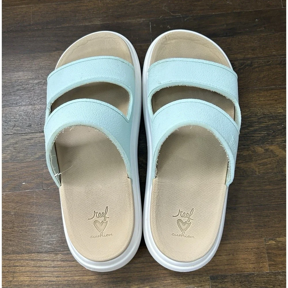 Women's Reef Women's Sierra 2 Bar platform sandals in an icy blue color Size 9